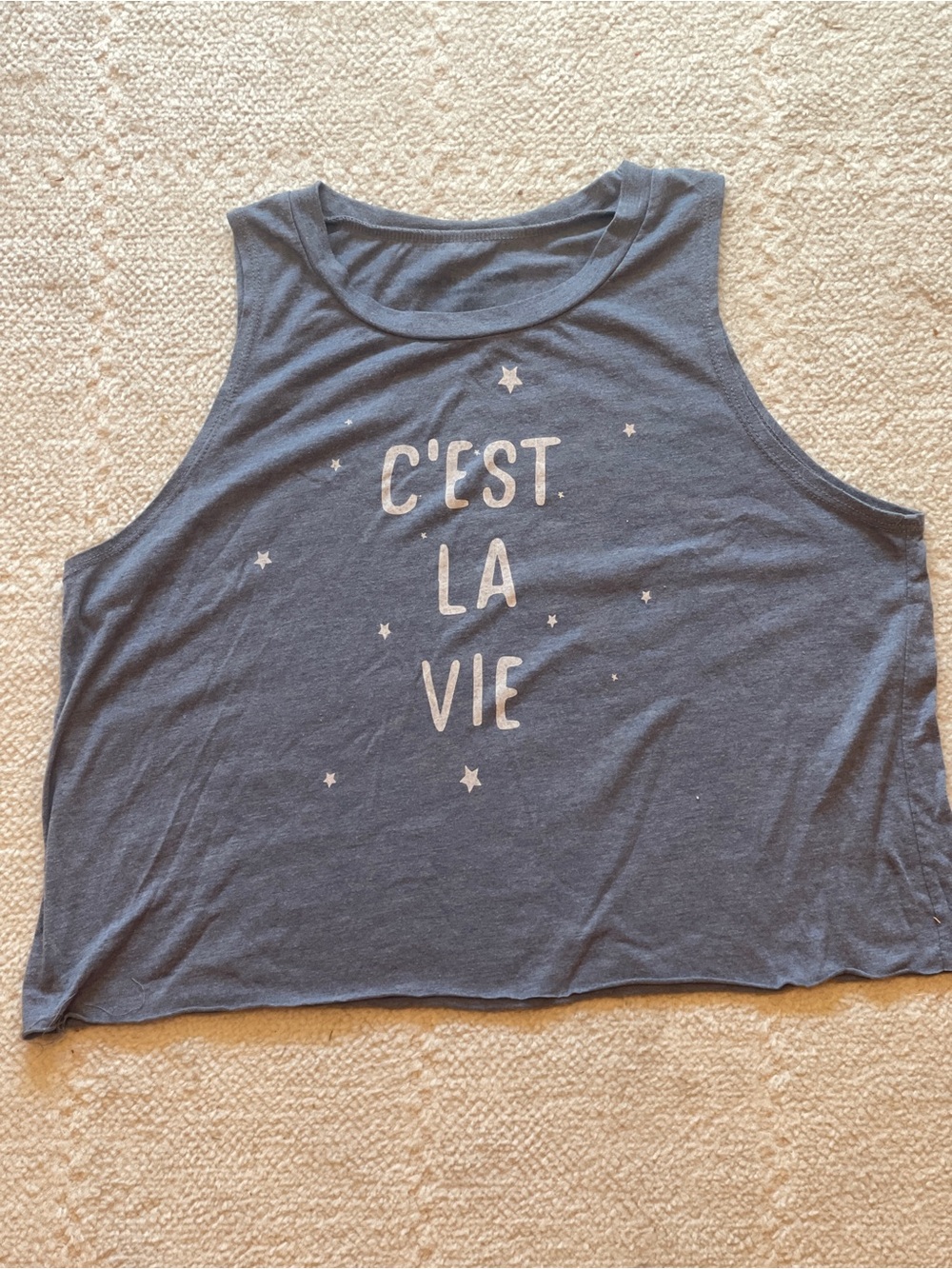 Forever 21 Blue Graphic Crop Tank - "C'EST LA VIE"
